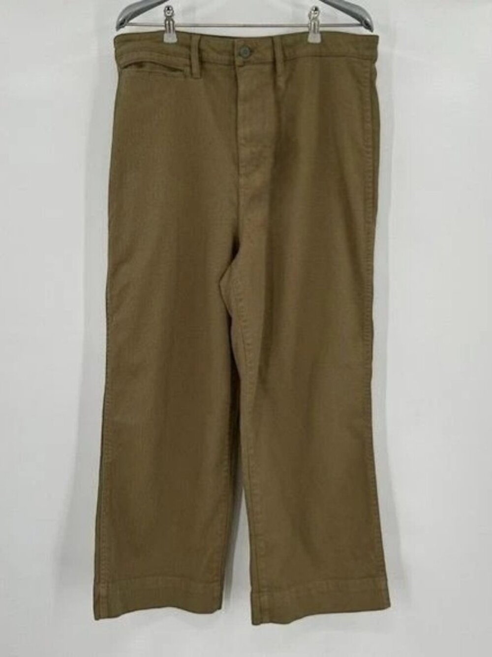 Quince Women's Stretch Cotton Twill Wide-Leg Crop Pants sz 24 Olive Green PO